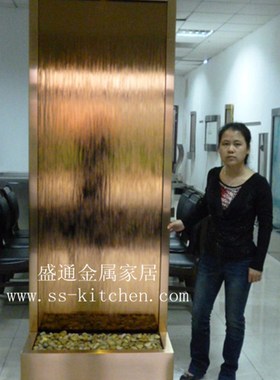 欧式豪华金色流水背景墙 隔断屏风 流水摆件 空气净化加湿器