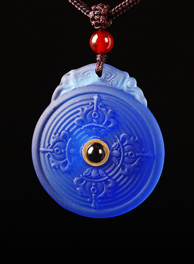 琉璃吊坠六字大明绿度母心咒投影放大镜挂件男女项链紫色蓝色藏式