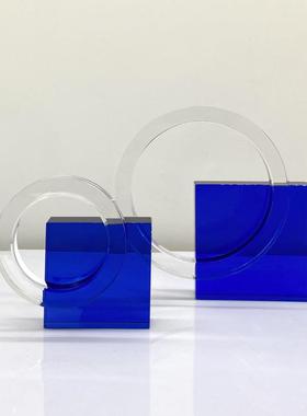 欧简约MRQ现代式档轻奢极简蓝色几饰何圆环书摆件样板房售楼处软