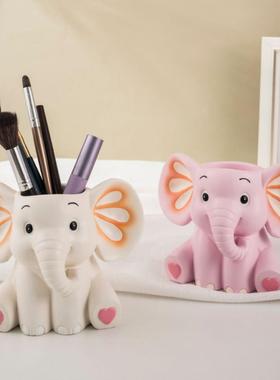 可爱大象笔筒收纳盒摆件家居办公室桌面卡通动物树脂工艺品