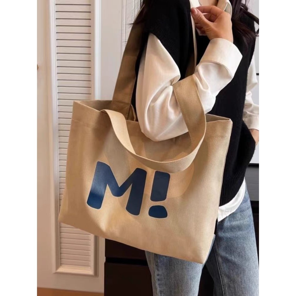 帆布包女大容量结实超市购物袋简约百搭2024新款单肩手提托特包,淘宝优惠券,粉丝福利购,淘宝优惠卷