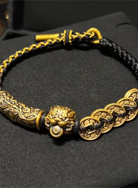 新中式招财五帝钱貔貅手链霸气饕餮转运珠复古国风一件批发