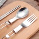 Outdoor tableware camping picnic folding fork and spoon set camping stainless steel three-fold salad spoon fork telescopic spoon
