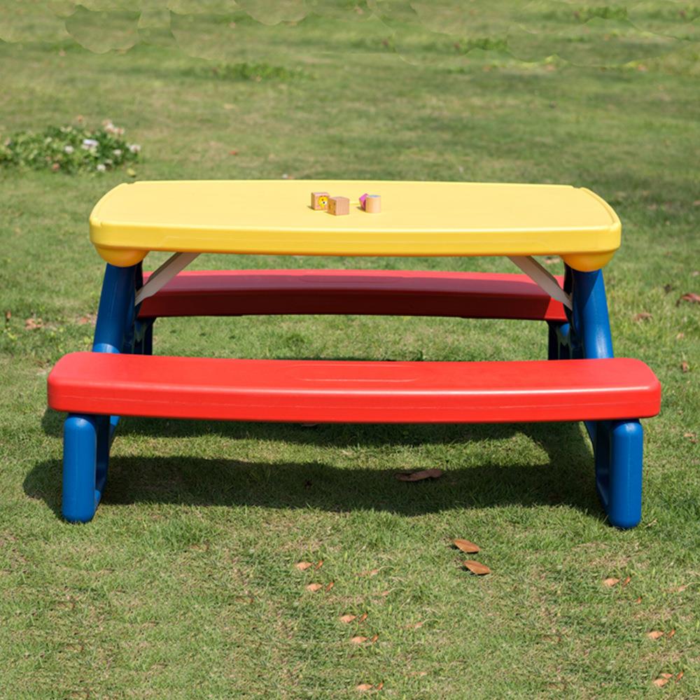 Foldable children's outdoor table and chair with umbrella portable four-person picnic game table furniture kindergarten learning desk