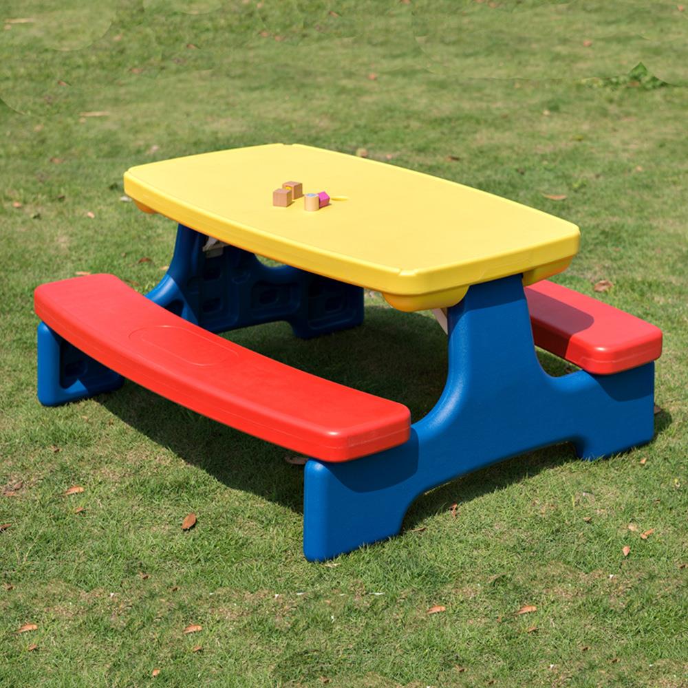Foldable children's outdoor table and chair with umbrella portable four-person picnic game table furniture kindergarten learning desk