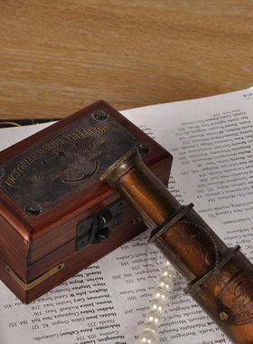 极速印度进口仿古复古海盗望远镜纯铜摆件伸缩式单筒礼盒老旧收藏