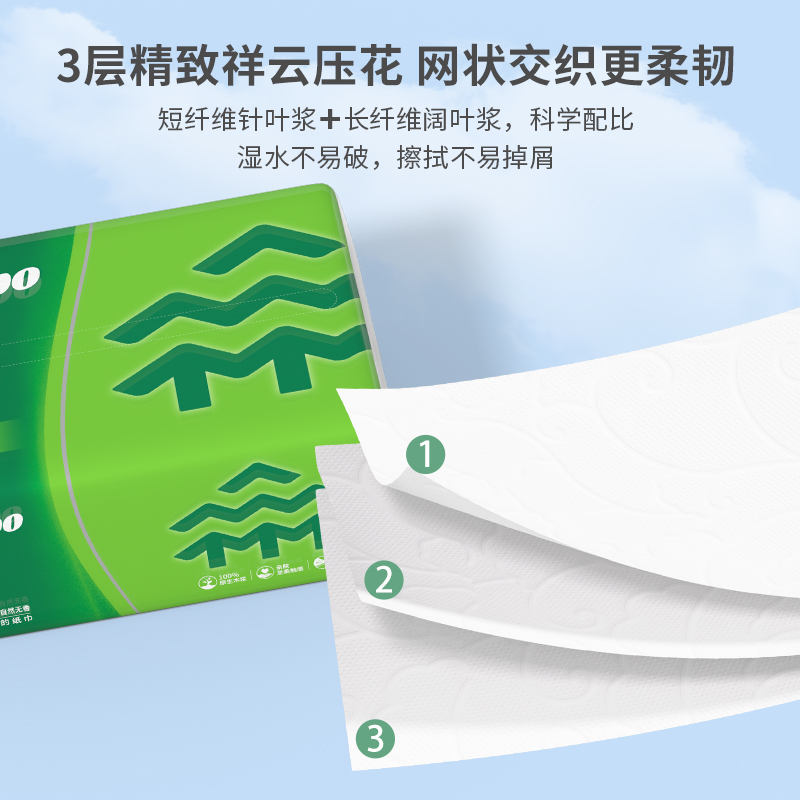 森宝抽纸3层压花餐巾纸卫生纸家用纸巾大面巾母婴可用整箱实惠装