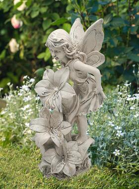 太阳能膀天花仙子摆件使翅QY19966树脂工艺品园林流灯亮灯水装饰