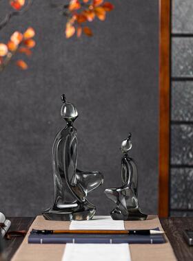 艺子新RZB-2570中式禅意茶室饰品武士半装透明贝磨古砂烟灰中风茶