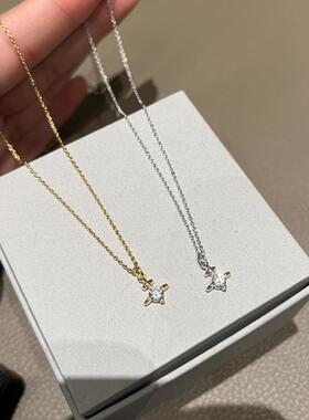 mini立体单钻项链925银厚金叠戴简约百搭锁骨链