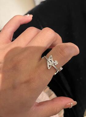 高品质满钻斜镶三土星戒指精镶镂空平面星球食指戒指环