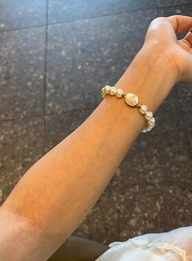 彩色搪瓷扣珍珠手链新款磁扣手链磁吸珐琅土星珍珠手饰