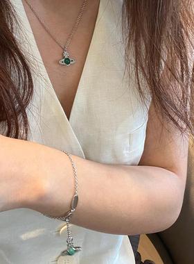 湖蓝色转运珠项链手链转动吊坠小众时髦首饰