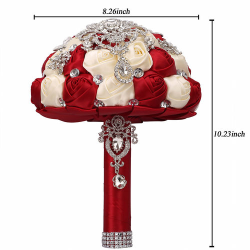 现货欧式婚礼新娘水钻手捧花束婚礼用品仿真玫瑰新娘手捧花W385 - 图3