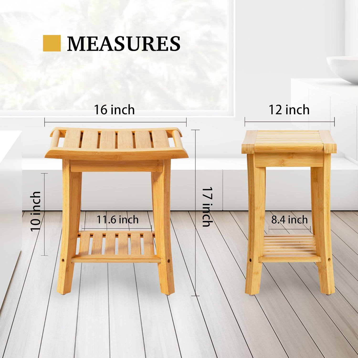 竹制淋浴凳带储物架 实木淋浴凳浴室座椅 客厅卧室和花园收纳架,淘宝优惠券,粉丝福利购,淘宝优惠卷