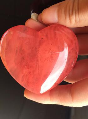 天然粉晶爱心摆件5.5cm水晶大心形款家居桌面装饰摆饰手把玩摆件