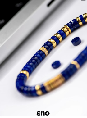 精品网红文玩男女款5 A级天然青金石手串直切归圆手链新中式串珠