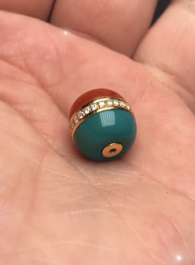 玉化高瓷绿松石老油绿汉堡珠老型18k金钻镶嵌可拆手串108腰顶珠