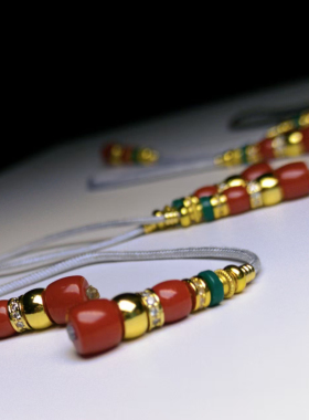 天然南红金刚杵绿松弟子珠配饰18 k金百香籽星月菩提108手串配饰1