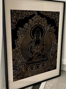阿弥陀佛唐卡手绘描金线稿