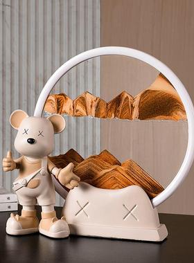 暴力熊流沙画沙漏摆件北欧家居客厅办公室酒柜电视柜装饰品礼物