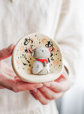 祠祝福 手捏土陶地藏菩萨 日本进口手作书房可爱创意摆件礼物