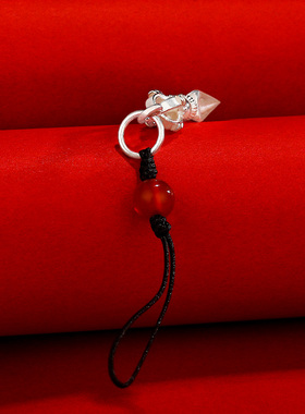 S925纯银金刚杵挂件纯银镀金随身吊坠挂饰手机挂饰金刚杵吊坠3cm