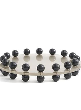 现代简约橘粉色黑灰色亚克力几何圆托盘客厅茶几餐桌桌面果盘摆件