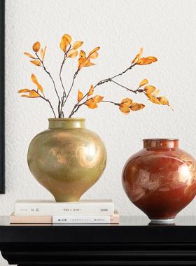 新中式手绘窑变鎏金陶瓷花器酒店客厅售楼处中古风花瓶摆件