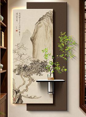 新中式玄关装饰画立体壁灯水培绿植山水画入户门客厅走廊过道挂画