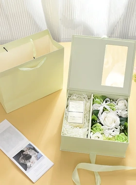 520情人节半开窗透明玫瑰花礼品盒惊喜生日礼物盒结婚伴手礼礼盒