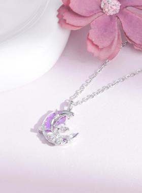 新款月亮蝴蝶送女友生日礼物项链