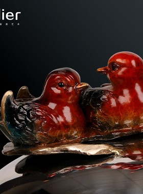 速发纯铜鸳鸯兰花艺术饰件新中式客厅玄关结礼婚物乔迁新居装摆工