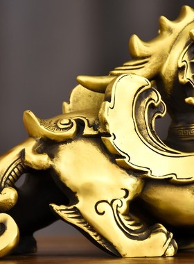 速发貔貅摆件礼对客厅店铺家居用办公桌招纯黄铜貔恘皮丘开业品一