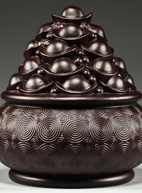 黑檀木雕聚宝盆摆件客厅实木家居玄关电视柜装饰公司店铺摆设送礼