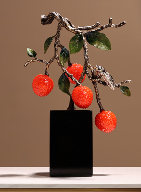 新中式名利双收荔枝玄关摆件客厅电视柜办公室装饰品乔迁新居礼品