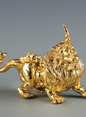 珐琅纯铜谛听神兽贴金地藏王菩萨坐骑独角谛听客厅玄关招财摆件