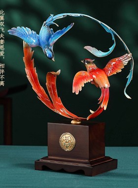 黄铜比翼双飞摆件小鸟家居客厅酒柜国风装饰品新婚送闺蜜结婚礼物