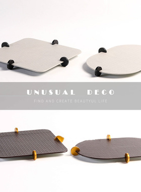 现代简约圆形金属皮革支架托盘样板间茶几创意装饰盘摆件轻奢饰品