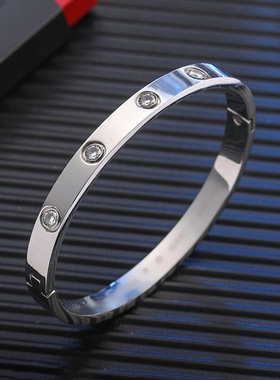 网红热销新款玫瑰金钛钢手镯女简约开口手环18k小众设计情侣手镯