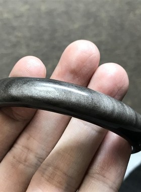 手镯天然曜石银黑猫眼女效应水晶镯子沙弹簧弹簧长压缩款男女回位