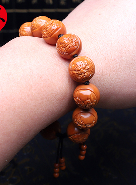 橄榄核手串正圆浮雕山鬼恶僧核雕佛爷老料文玩手工雕刻手链男女