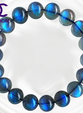 玻璃体冰种强蓝月光拉长石灰月光 月长石手链手串单圈女 饰品礼物