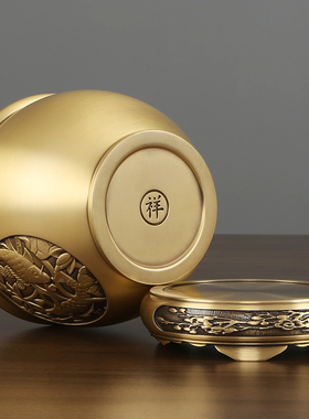 纯铜年年有余缸铜缸笔筒饰品办公桌书房聚宝盆摆件开业乔迁礼品