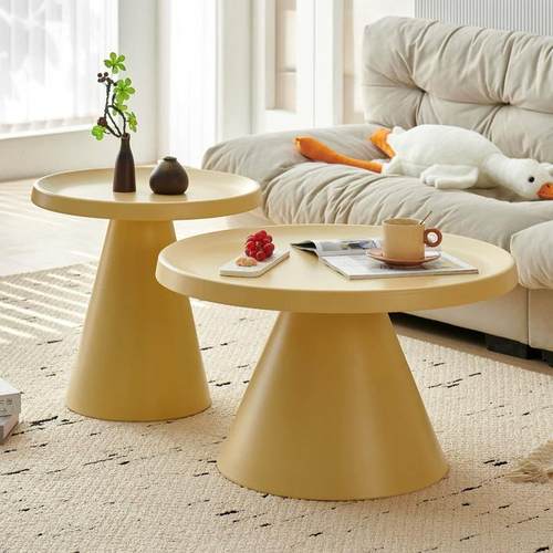 ?意式磨砂铁艺直桶茶几小户型家用奶油风桌子现代轻奢边台组合圆 - 图3