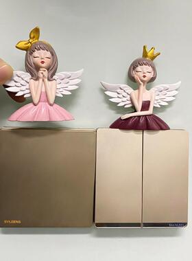 创意卡通天使女孩冰箱贴客厅墙面树脂开关贴开关板无框装饰品墙贴