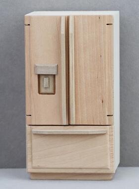1:12娃娃屋dollhouse娃娃屋迷你木质小家具摆件ob11素坯双门冰箱
