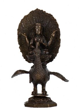 藏村 家具装饰摆件中式雕像摆件仿古5寸孔雀大明王铜像