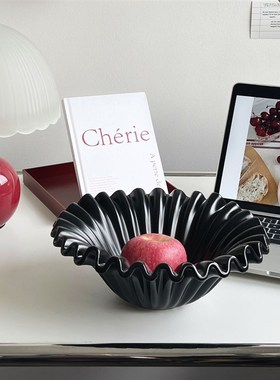 简约现代波浪黑色中古果盘法式果碗餐桌茶M几桌面收纳装饰艺术摆