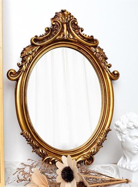 法式复古宫廷巴洛克n风格金色古典轻奢树脂雕花化妆镜椭圆形可壁